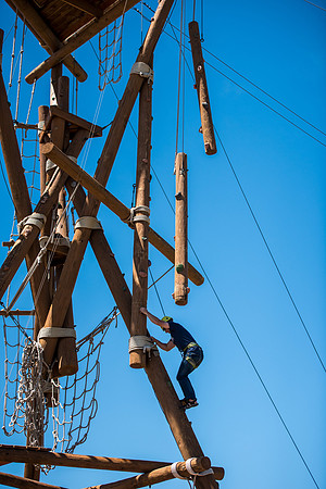 Online Instructors come to BYU-Idaho campus for further learning to enhance teaching skills. Instructors take their turn at the Ropes Course.