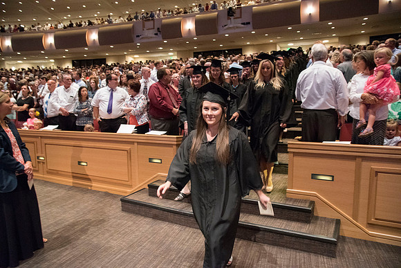 Graduates of Brigham Young University-Idaho entering Convocation ceremony of the Spring 2016 semester. Photo by Ryan Chase.