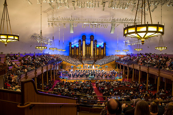 Performers of Brigham Young University - Idaho perform Robert Cundick's 'The Redeemer' at the tabernacle in Temple Square. Photo by Ryan Chase.