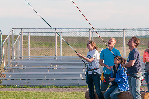BYU-I Students belaying while other students climb, spring 2013
