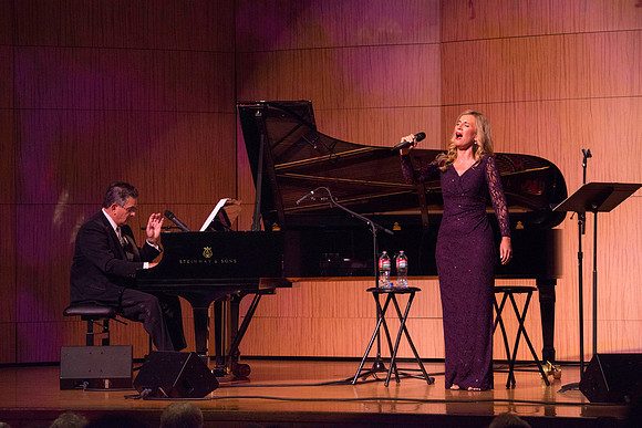 Marvin Goldstein and Vanessa Joy perform in the Barrus Concert Hall during education week at BYU-Idaho.