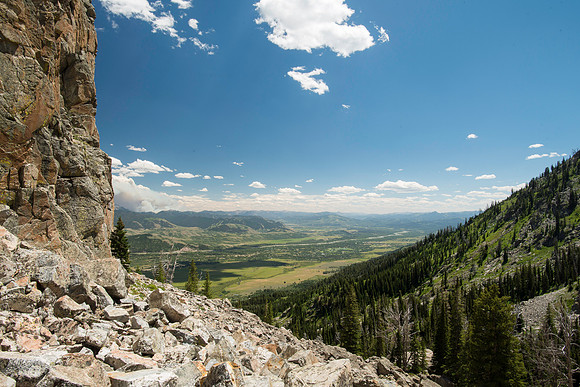 A massive rock buttress, several hundred feet tall on the South boundry of the Jackson Hole Ski resort. (Rock climbing video shoot directed by Michael Ballard and assisted by Taylor Ray. Scott Hurst b
