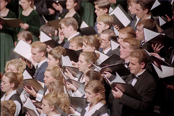 1999 Sacred Music Performance in the Snow Barrus Concert Hall. Commissioned composition by Merrill Jenson. Featuring Ricks College Symphony Orchestra, Collegiate Singers, and Concert Chorale with LDS
