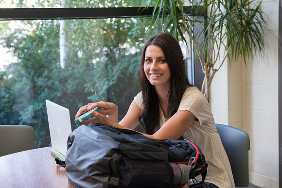 Studying in the Benson Building the first day of school.