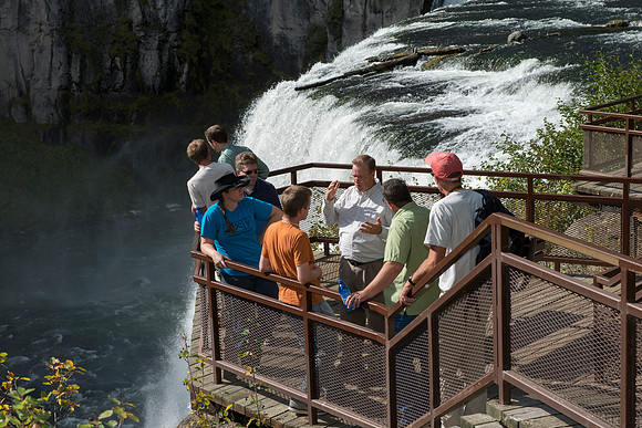 Geology Instructor, Dan Moore takes a group of faculty up to Island Park and Mesa Falls, teaching about the Henrys Fork Caldera and answering Geology questions about the area.