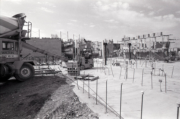Construction takes place on the Religion Building site.