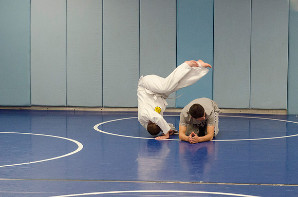 BYU-Idaho students learning Jiu-jitsu in the wrestling room at the Hart
