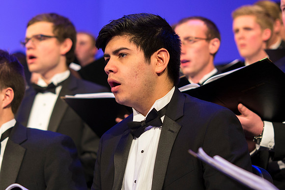 Brigham Young University-Idaho's Symphony Orchestra, Collegiate Singers, Concert Choir, Men's Choir, and Women's Choir rehearses in the I-Center for their "The Redeemer" performance.