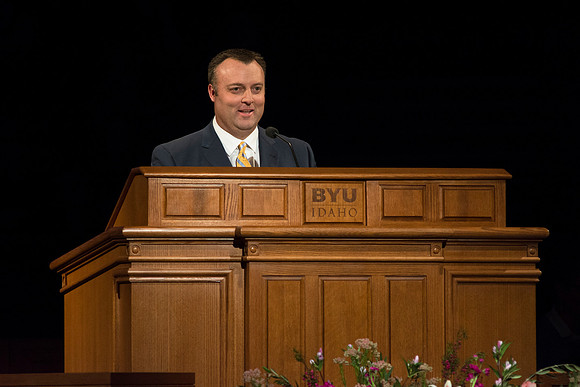 Kyle Martin, BYU-Idaho's Registrar, speaks at Devotional.
