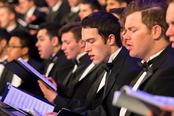 Brigham Young University-Idaho's Symphony Orchestra, Collegiate Singers, Concert Choir, Men's Choir, and Women's Choir rehearses in the I-Center for their "The Redeemer" performance.