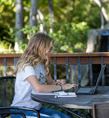 Students enjoy the tranquility of the Ricks Horticulture Gardens.