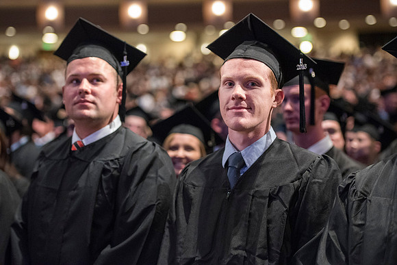 Graduates of Brigham Young University-Idaho entering Convocation ceremony of the Spring 2016 semester. Photo by Ryan Chase.