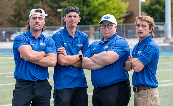 Students participate in a Speed and Agility Camp at the BYU-Idaho stadium.