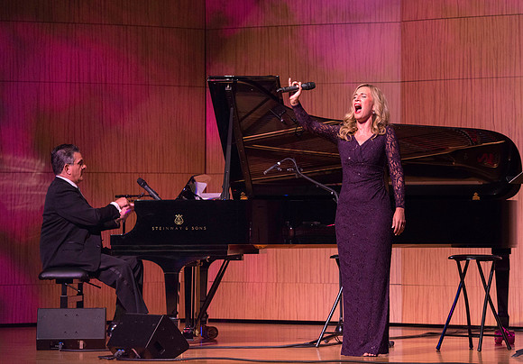 Marvin Goldstein and Vanessa Joy perform in the Barrus Concert Hall during education week at BYU-Idaho.