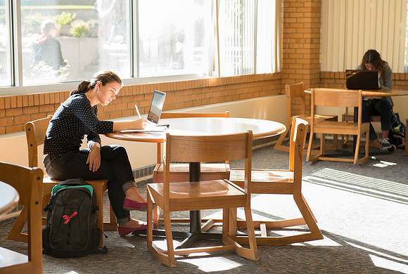 Students in the David O. McKay Library.