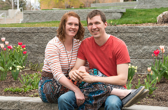 Relaxing outside the Library with spouse.