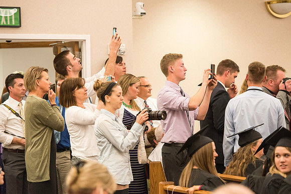 Convocation for the College of Education and Human Development was held in the Stake Center next to the Temple. Elder Kim B. Clark, Commissioner of Church Education gave some remarks and congratulated