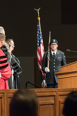 ROTC members of Brigham Young University-Idaho presenting the colors at convocation of the Spring 2016 semester. Photo by Ryan Chase.