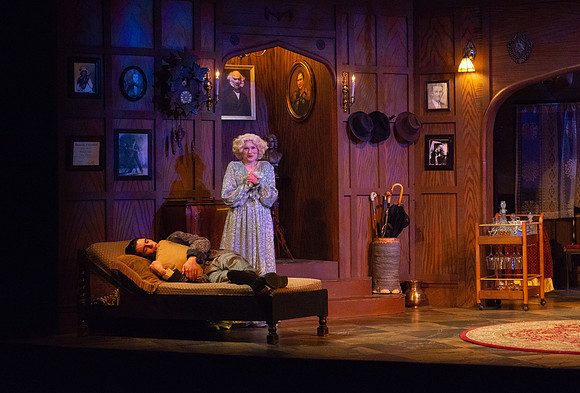 Drama dress rehearsal for the Blithe Spirit play in the Snow theater.