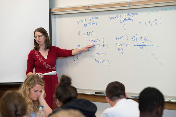 Exemplary Faculty Jen Baxter teaches a Trigonometry class in the Ricks Building.