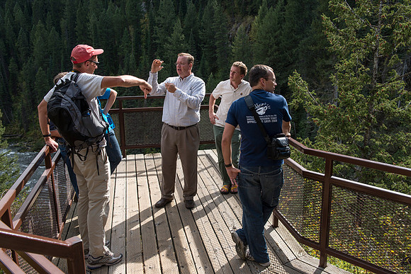 Geology Instructor, Dan Moore takes a group of faculty up to Island Park and Mesa Falls, teaching about the Henrys Fork Caldera and answering Geology questions about the area.