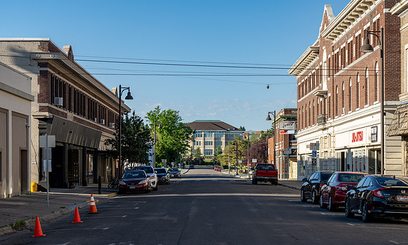 Rexburg, College Ave and the Spori Building.
