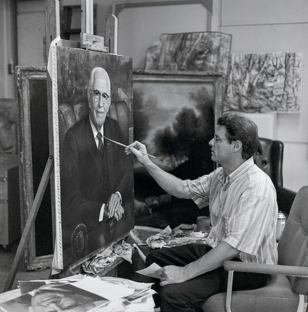 Leon Parson, artist, paints President Ezra Taft Benson.