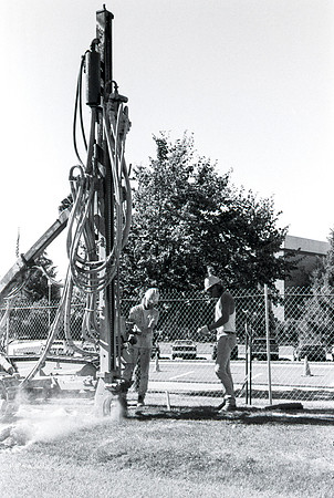 Construction takes place on the Religion Building site.
