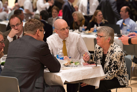 Dr. Maryellen Weimer addresses the faculty during a luncheon. Maryellen Weimer, Professor Emerita of Teaching and Learning at Penn State Berks, edits The Teaching Professor, a monthly higher education