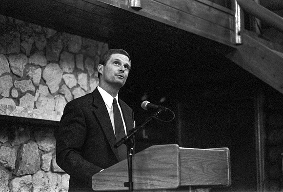 The Natural Science Center is dedicated. Island Park, Idaho. September 1996.<br/>President David A. Bednar