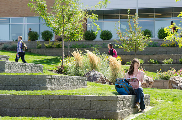 Student studying in the ampitheater