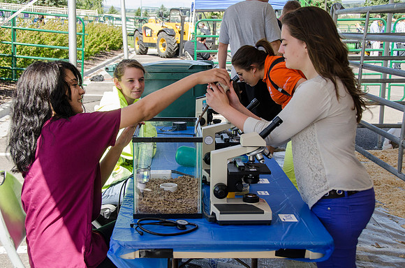 Student receiving a lab rat to hold at BYU-Idaho's first Ag Days