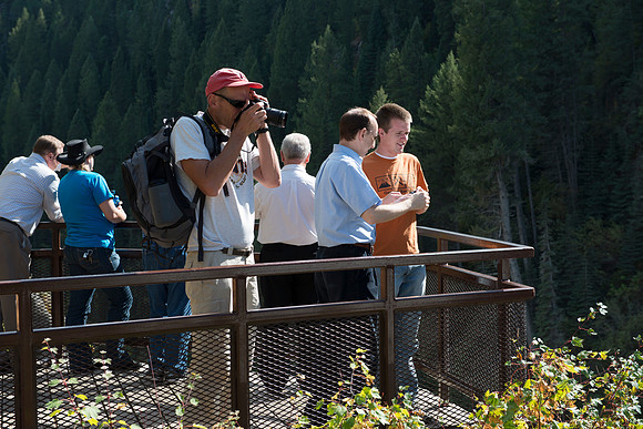 Geology Instructor, Dan Moore takes a group of faculty up to Island Park and Mesa Falls, teaching about the Henrys Fork Caldera and answering Geology questions about the area.