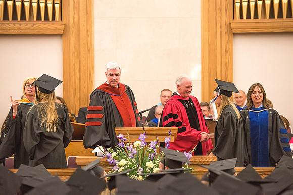 Convocation for the College of Education and Human Development was held in the Stake Center next to the Temple. Elder Kim B. Clark, Commissioner of Church Education gave some remarks and congratulated