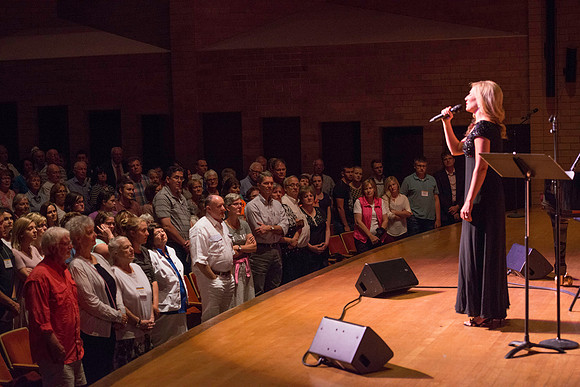 Marvin Goldstein and Vanessa Joy perform in the Barrus Concert Hall during education week at BYU-Idaho.