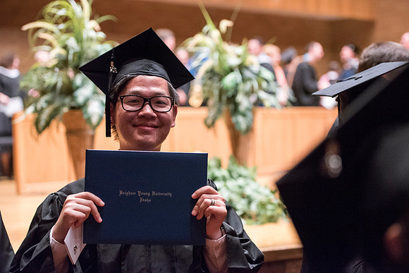 Students of Brigham Young University-Idaho at graduation of the Spring 2016 semester. Photo by Ryan Chase.