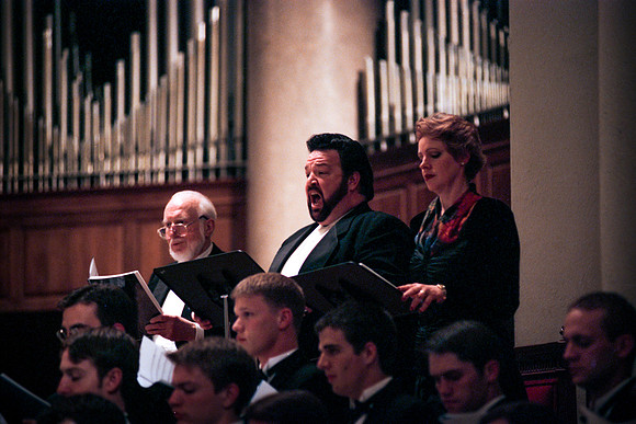 Ricks College Sacred Music Series: The Passion and The Promise of our Lord Jesus Christ. Premiere performance of a newly commissioned oratorio by Daniel E. Gawthrop with R. Kevin Call as the conductor