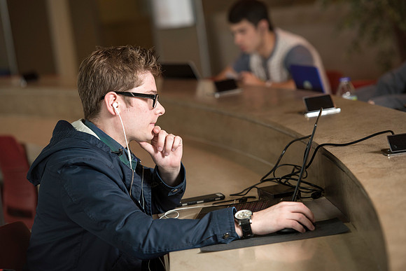 Colton Odell plugs in and finds a quiet place to study in the MC.