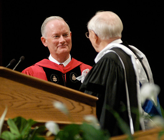 President Gordon B. Hinckley participates in the inauguration of Pres Kim B Clark.