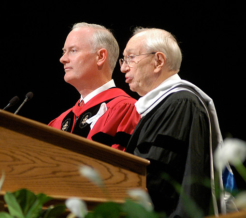 President Gordon B. Hinckley participates in the inauguration of Pres Kim B Clark.