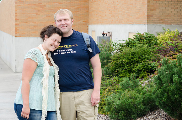 Couple outside the Mark Austin Building