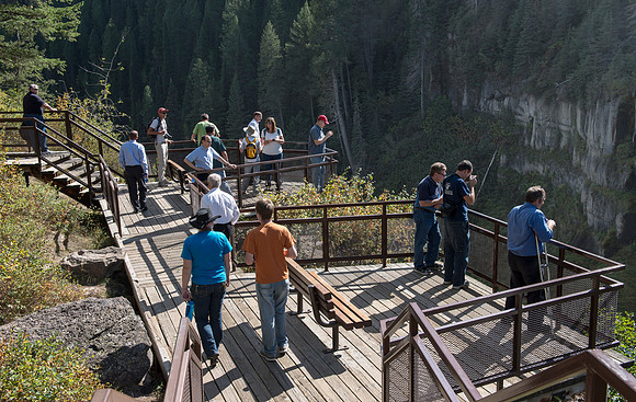 Geology Instructor, Dan Moore takes a group of faculty up to Island Park and Mesa Falls, teaching about the Henrys Fork Caldera and answering Geology questions about the area.
