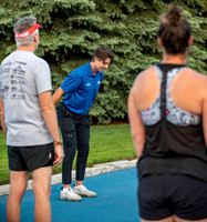 Faculty and community members of BYUI at Speed and Agility triathlete trannings at the stadium.