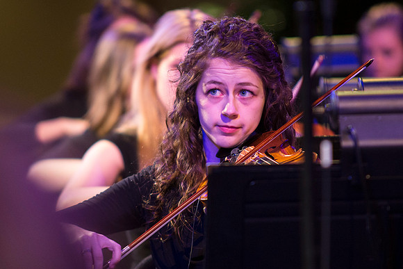 Brigham Young University-Idaho's Symphony Orchestra, Collegiate Singers, Concert Choir, Men's Choir, and Women's Choir rehearses in the I-Center for their "The Redeemer" performance.
