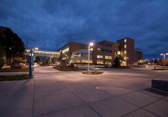 The Manwaring Center on a cold spring evening.