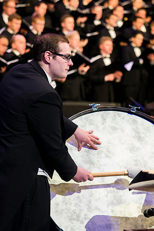 Brigham Young University-Idaho's Symphony Orchestra, Collegiate Singers, Concert Choir, Men's Choir, and Women's Choir rehearses in the I-Center for their "The Redeemer" performance.