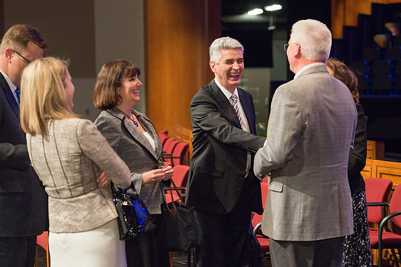 Bishop Gérald Caussé and his wife with Trish and Joe Gannaway.