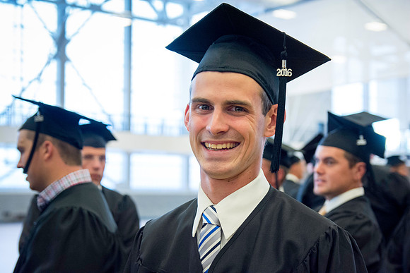 Graduate, Corey Hanks, lining up for processional. Photo by Courtney Thomas.