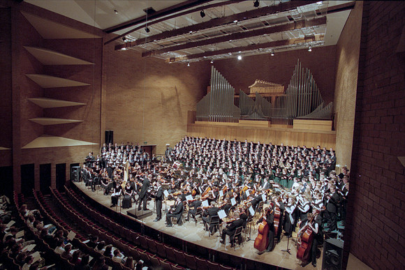 1999 Sacred Music Performance in the Snow Barrus Concert Hall. Commissioned composition by Merrill Jenson. Featuring Ricks College Symphony Orchestra, Collegiate Singers, and Concert Chorale with LDS