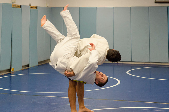 BYU-Idaho students learning Jiu-jitsu in the wrestling room at the Hart